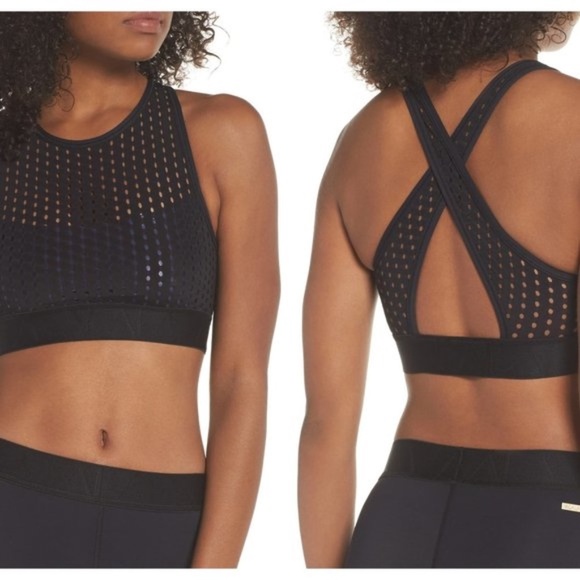 ALALA Perforated Cross Back Sports Bra Black/Navy - Picture 1 of 8